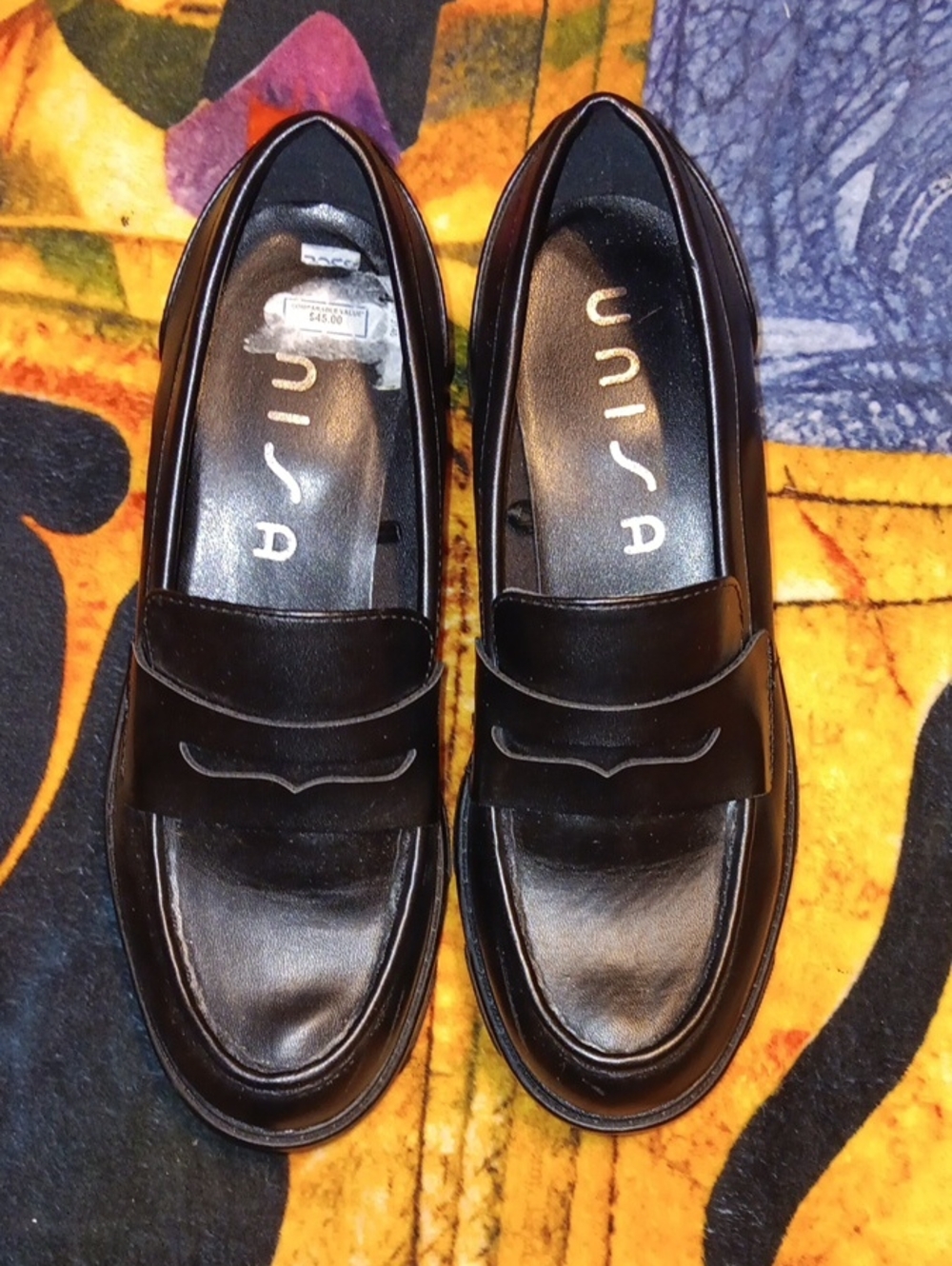 Unisa Black Leather Penny Loafers for Women